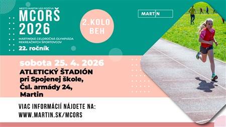 Martinská celoročná olympiáda rekreačných športovcov pokračuje ďalším kolom – tentoraz bežeckými pretekmi, ktoré sa uskutočnia v sobotu 25. apríla 2026 na atletickom štadióne pri Spojenej škole na Ul. Čsl. armády.
