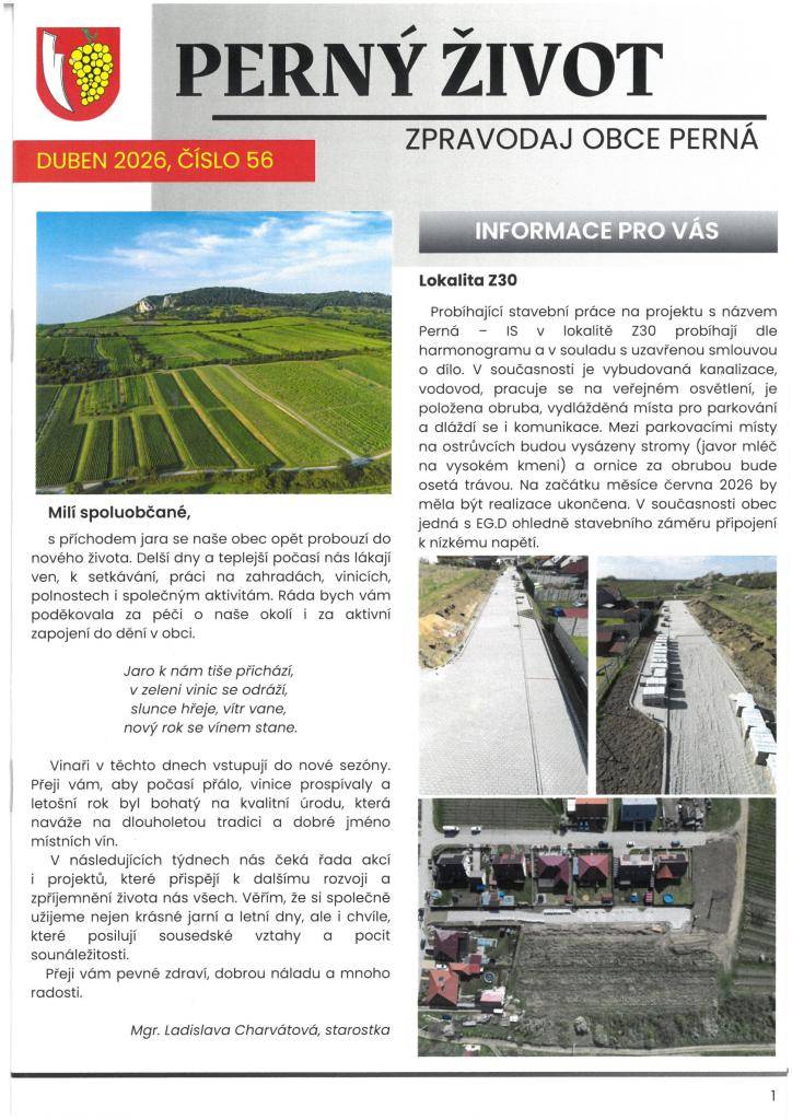 Zpravodaj obce Perná - duben 2026
