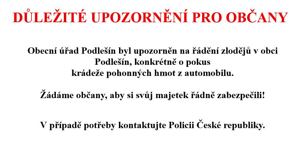 DŮLEŽITÉ UPOZORNĚNÍ PRO OBČANY