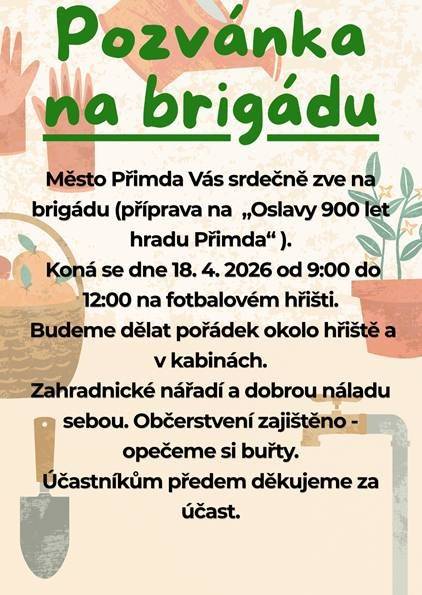 Budeme uklízet okolí kabin, odstraňovat náletové dřeviny, zametat v kabinách pavučiny, vytírat podlahy, stoly, parapety, upravovat hřiště od prasat, apod. Vezměte s sebou nářadí, na které se cítíte. Podrobnější info Vám poskytne starosta (724304271) Těšíme se na Vás.