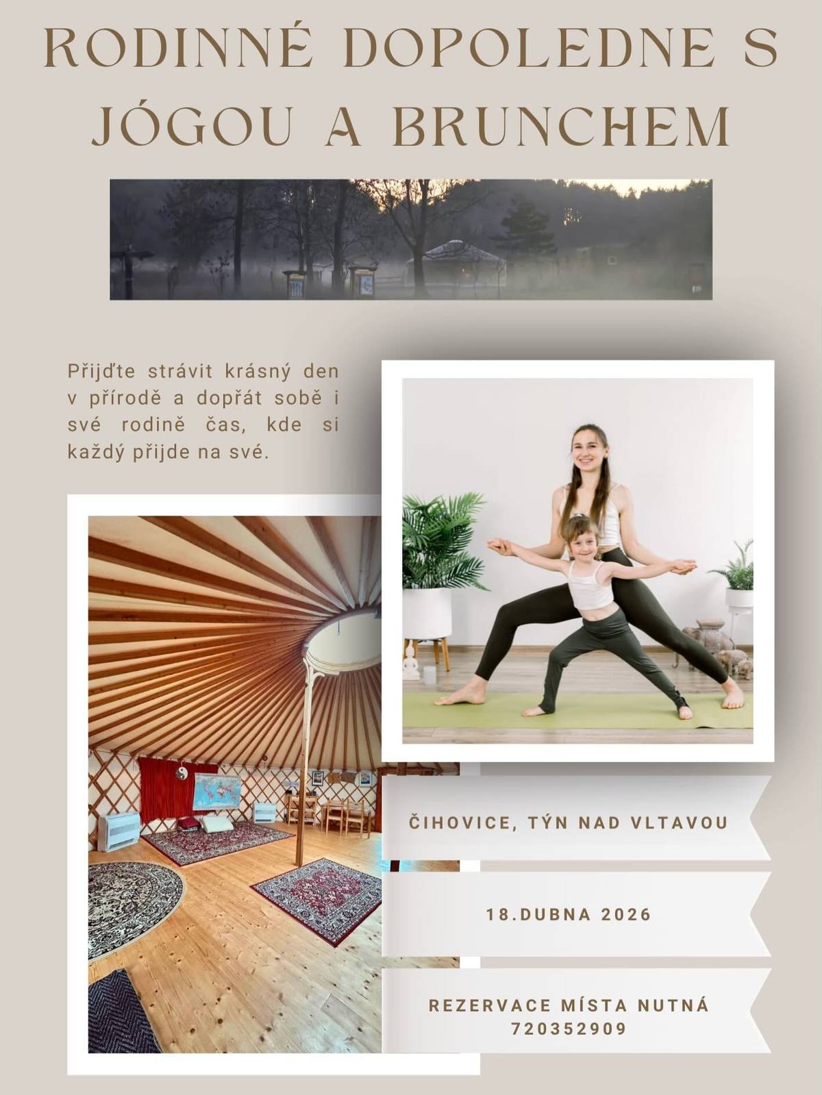 Přijďte strávit krásné rodinné dopoledne s jógou a brunchem a užít si kombinaci rodinného času a chvilky jen pro sebe! Program pro děti zajištěn. Pro více informací navštivte Instagram: suryabytereza nebo Facebook: Tereza Čunátová.