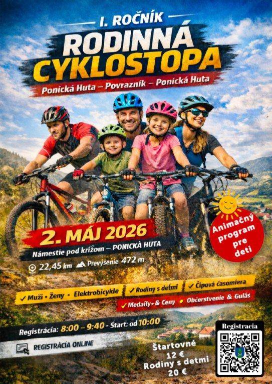 1. Ročník - RODINNÁ CYKLOSTOPA - 2. máj 2026, Ponická Huta- Povrazník - Ponická Huta