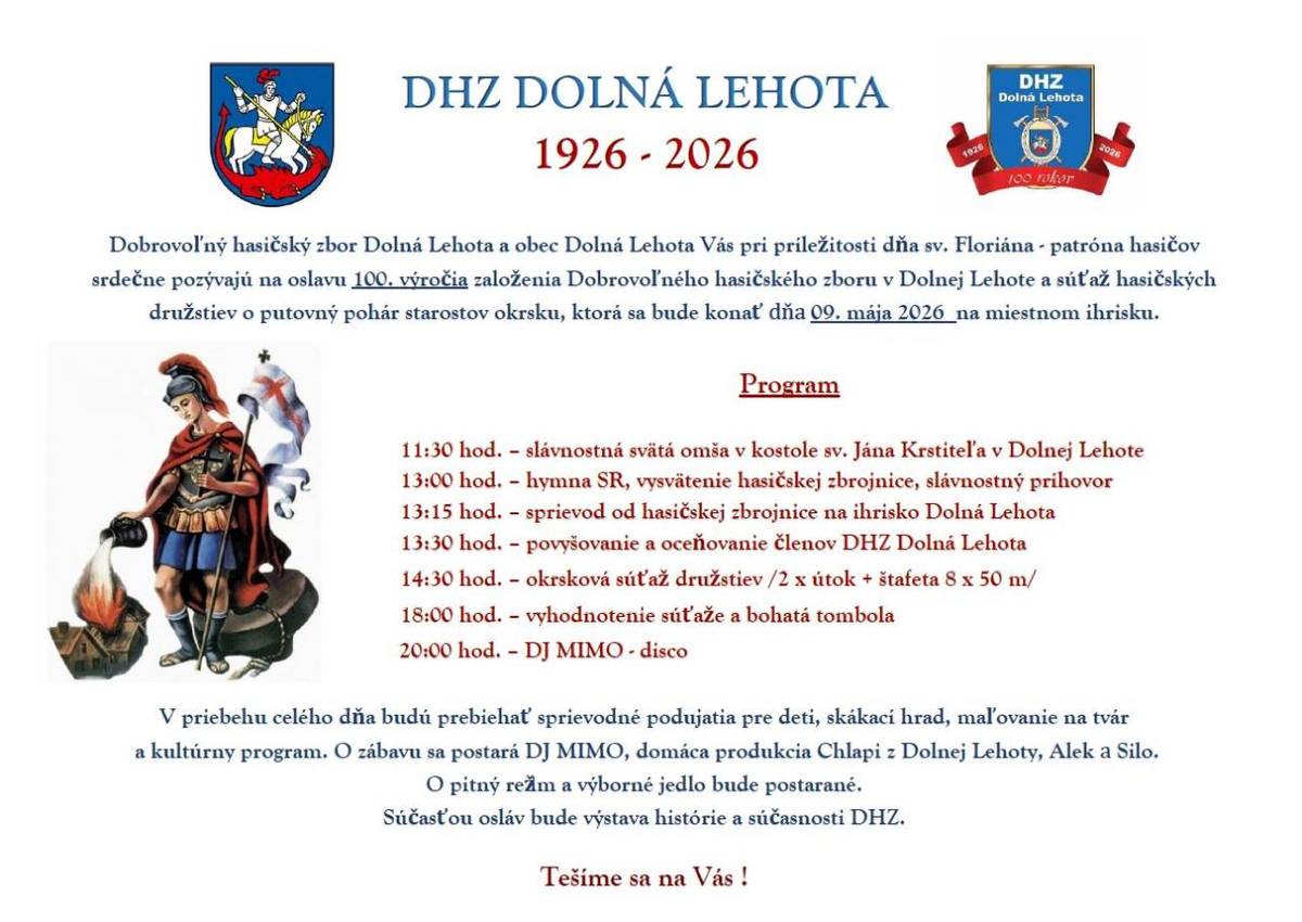 Slávnostný program 9. mája 2026 od 11.30 v kostole Sv. Jána Krstiteľa