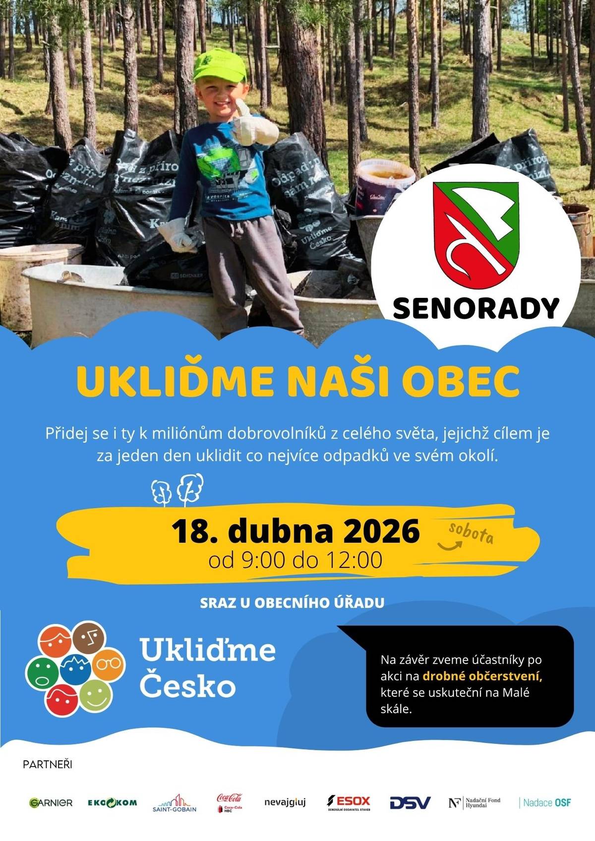 Srdečně zveme všechny dobrovolníky na akci Ukliďme Česko. V naší obci se sejdeme v sobotu 18.4.2026 od 9:00 u obecního úřadu a společně vyrazíme uklidit její nejbližší okolí. Po vykonané práci bude pro účastníky připraven občerstvení. Více informací v příloze. V případě nevlídného počasí se akce ruší.