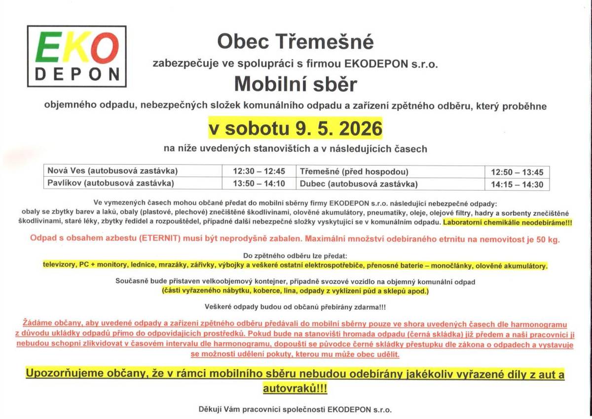 Každoroční mobilní sběr odpadu