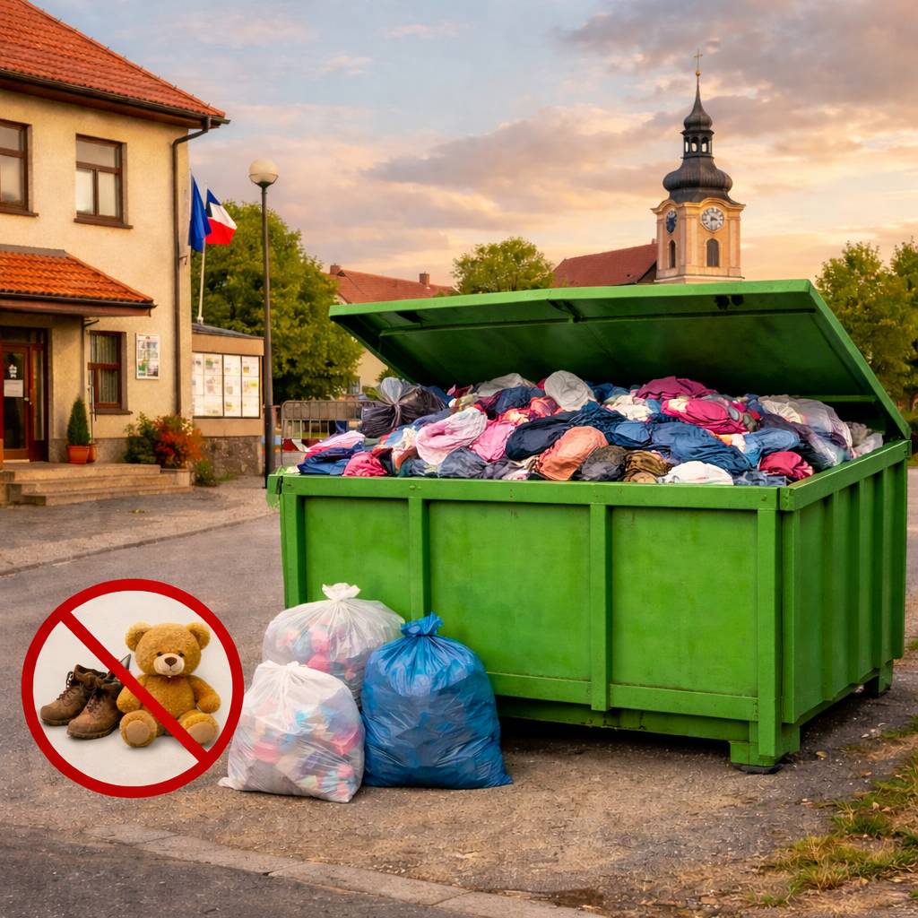 Od pátku 24. dubna 16:00 hodin do neděle 26. dubna 18:00 hodin bude před obecním úřadem přistaven kontejner na textil. Do kontejneru nedávejte boty a plyšové hračky.