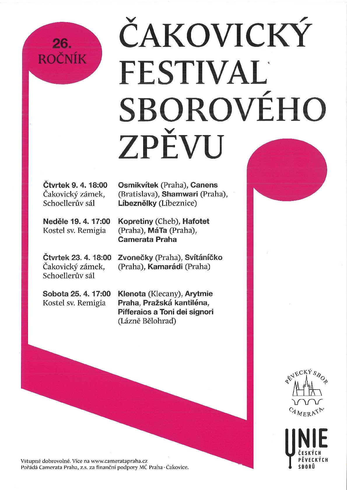 V sobotu 25. 4. 2026 vystoupí v rámci 26. ročníku Čakovického festivalu sborového zpěvu klecanský sbor Klenota. Koncert proběhne od 17.00 hodin v kostele sv. Remigia. Srdečně Vás zveme na tento jedinečný hudební zážitek.