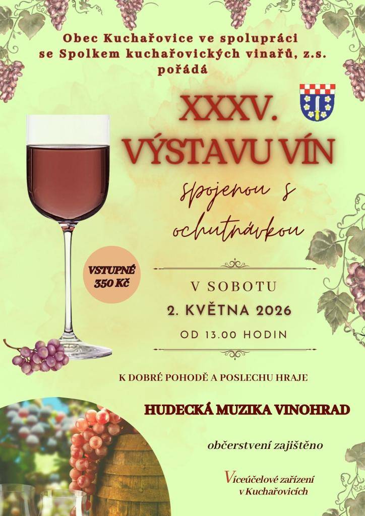 Obec KUCHAŘOVICE ve spolupráci se Spolkem vinařů zve na  XXXV. ročník Výstavy ví