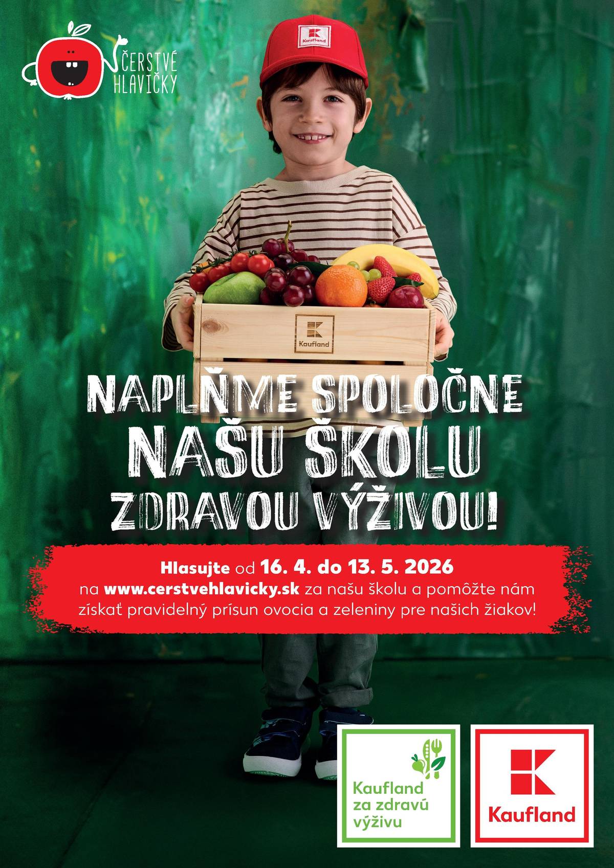 Hlasujte v 8. ročníku projektu Čerstvé hlavičky od 16. 4. do 13. 5. 2026! Každý deň v tomto termíne môžete hlasovať za jednu vybranú školu a jednu vybranú škôlku. Víťazné školy a škôlky získajú každý týždeň počas celého nasledujúceho školského roka 2026/2027, čerstvé ovocie alebo zeleninu! A to nie je všetko! Každá základná škola, ktorá vyhrá, bude mať navyše tento rok možnosť získať podporu na organizáciu Krúžkov varenia ako voľnočasovej aktivity. Hlasovanie: https://www.cerstvehlavicky.sk/