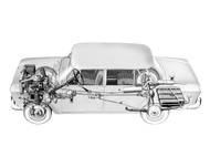 Rentgenová kresba ukazuje jednoduchou a robustní konstrukci Fiatu 1300/1500 se zadním listovým odpružením a kotoučovými brzdami na předních kolech