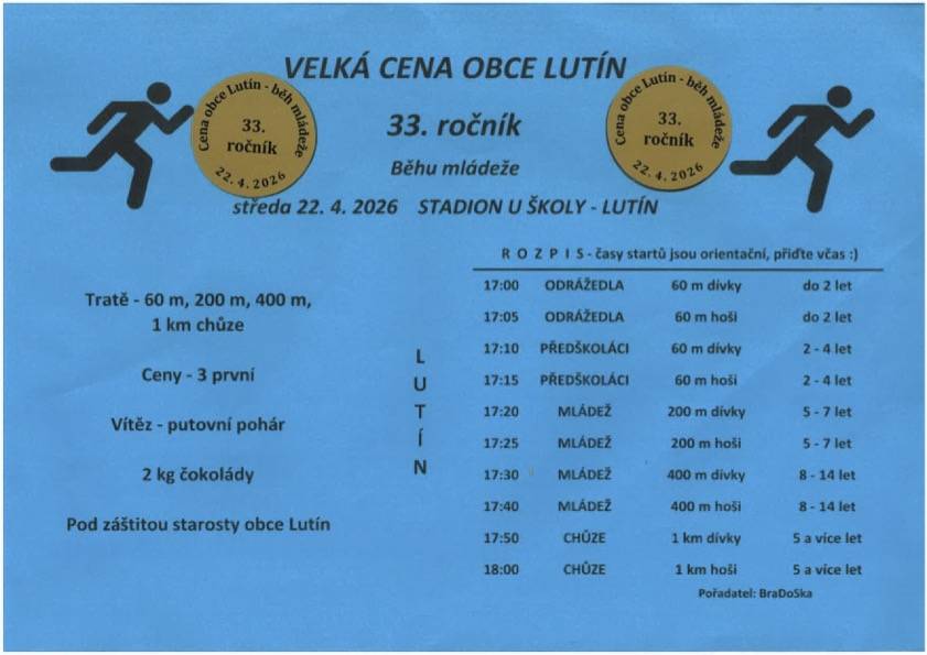 ve středu 22. dubna na stadionu u školy v Lutíně