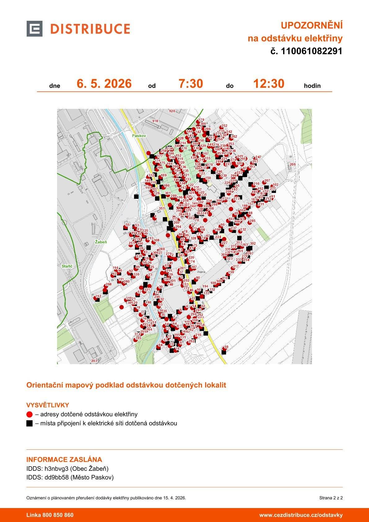 Plánovaná odstávka proběhne 6. května 2026 od 7.30 hodin do 12.30 hodin.🔋💡🔌