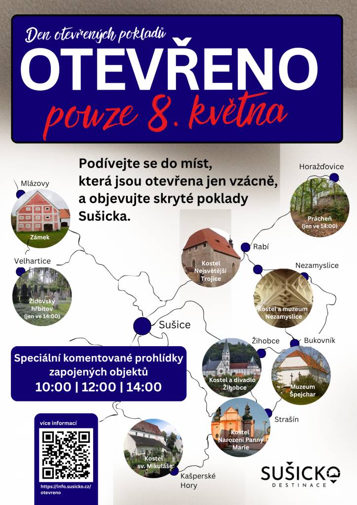 Pozvánka na 1. ročník Dne otevřených pokladů na Sušicku.V tento den bude otevřeno s komentovanou prohlídkou několik památek, které jinak běžně celý rok otevřené nejsou.