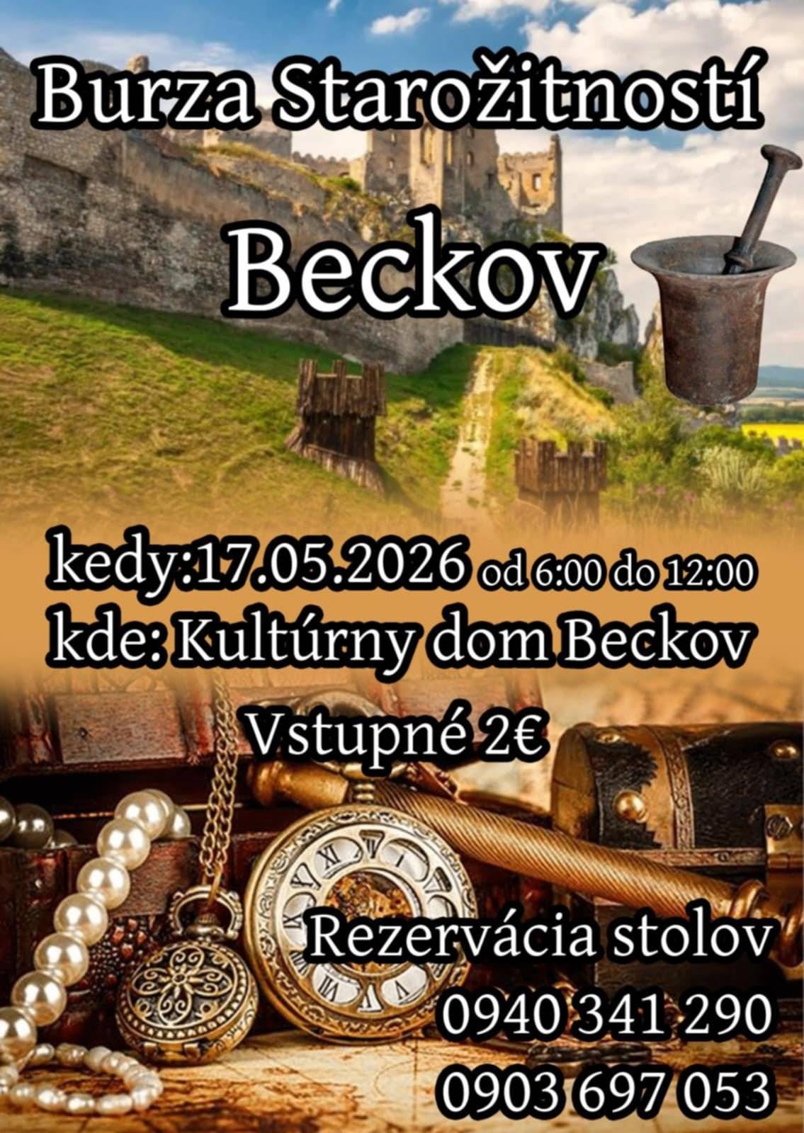 V Kultúrnom dome v Beckove sa 17.5.2026 uskutoční burza starožitností: