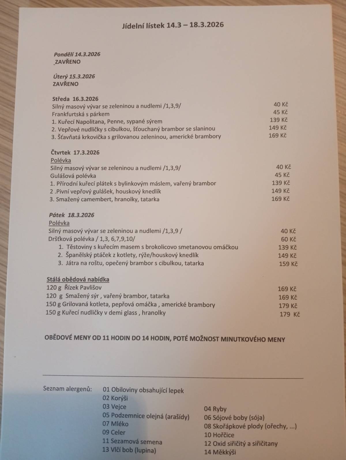 Menu na týden 13. - 17. 04. 2026