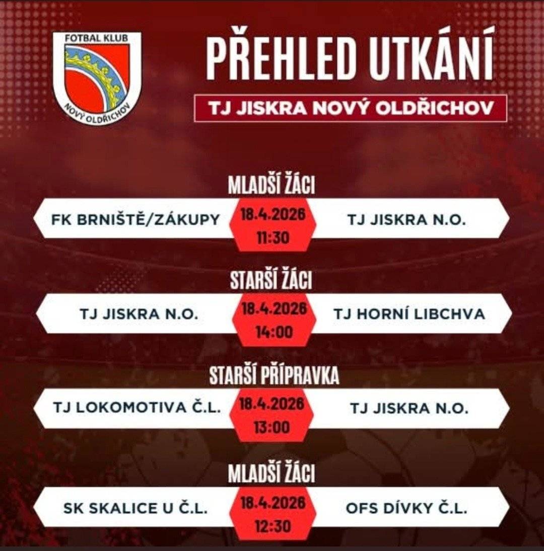 Srdečně vás zveme na sobotní fotbalové utkání našeho týmu TJ JISKRA NOVÝ OLDŘICHOV.