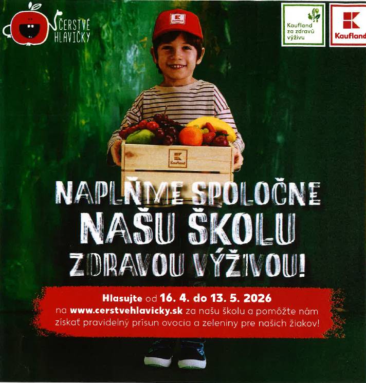 Hlasujte od 16.04. do 13.05. 2026 na www.cerstvehlavicky.sk za našu školu ZŠ Báhoň.