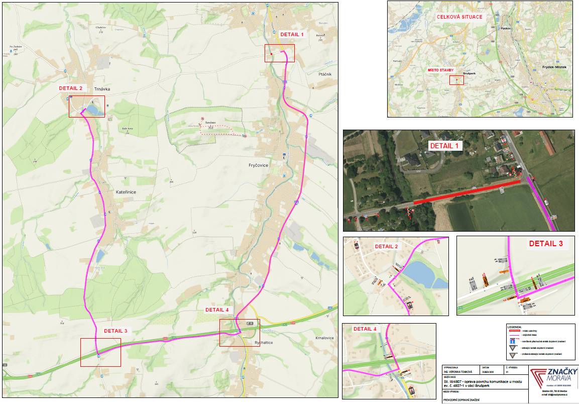 V sobotu 25. dubna 2026 dojde k úplné uzavírce silnice III/4807 v obci Brušperk. Uzavírka se dotkne úseku u mostu směrem na křižovatku se silnicí II/486 a ovlivní také dopravu ze směru od Trnávka. Důvodem je oprava povrchu komunikace, přičemž objízdná trasa povede přes Fryčovice, Rychaltice a Kateři