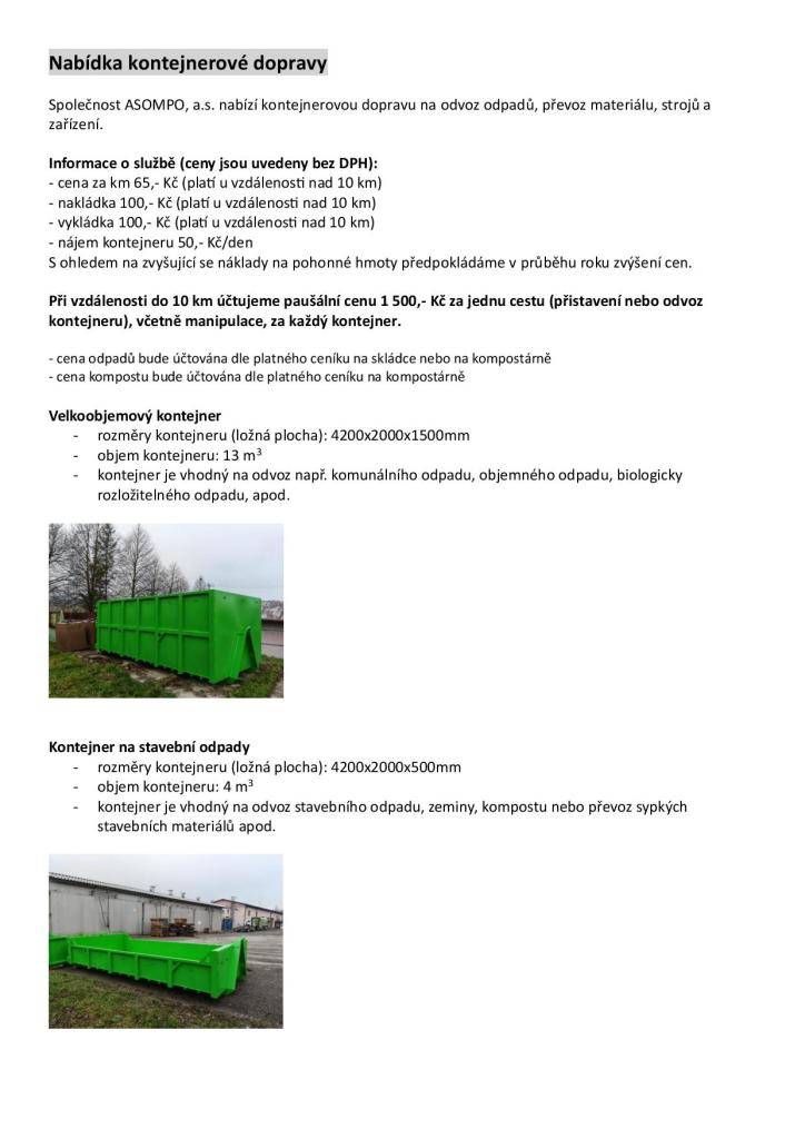 Nabídka kontejnerové dopravy