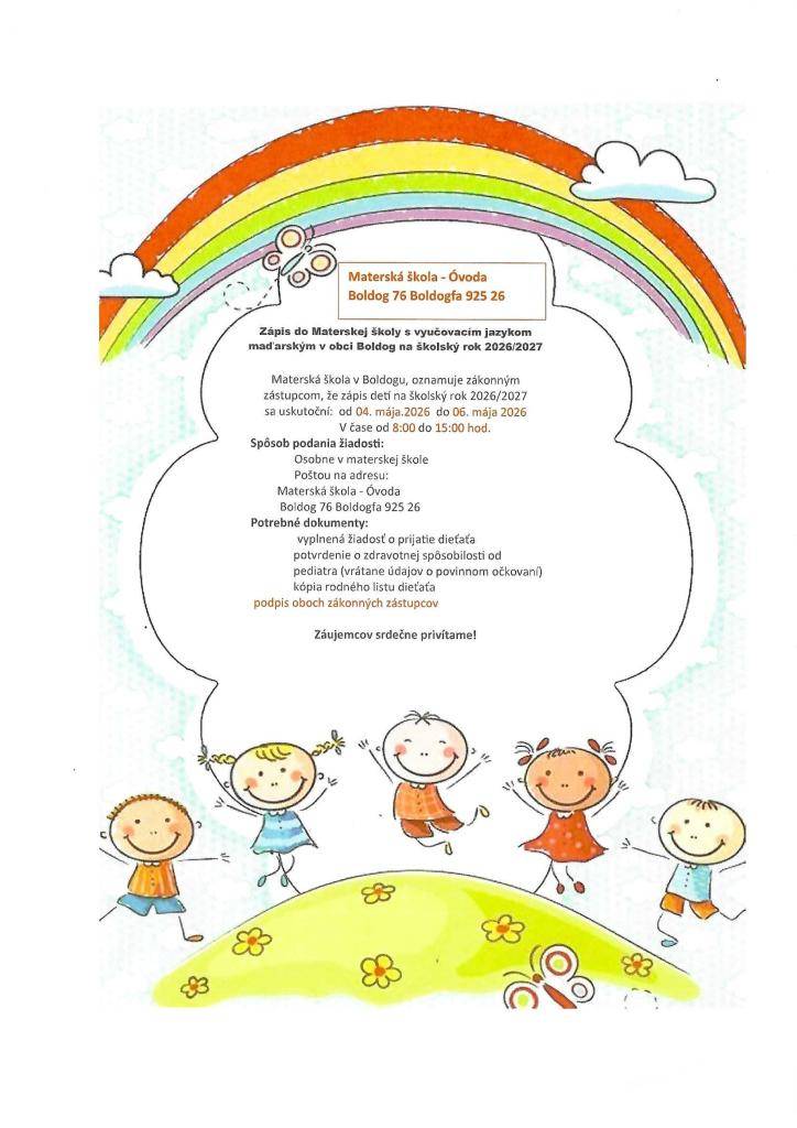 Zápis detí do MŠ Boldog.