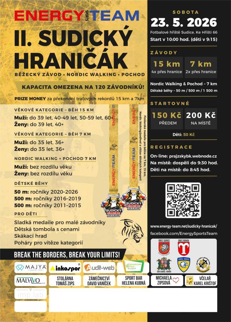 V sobotu 23. května v 10 hod. startuje běžecký závod, pochod nebo nordic walking na hřišti v Sudicích.