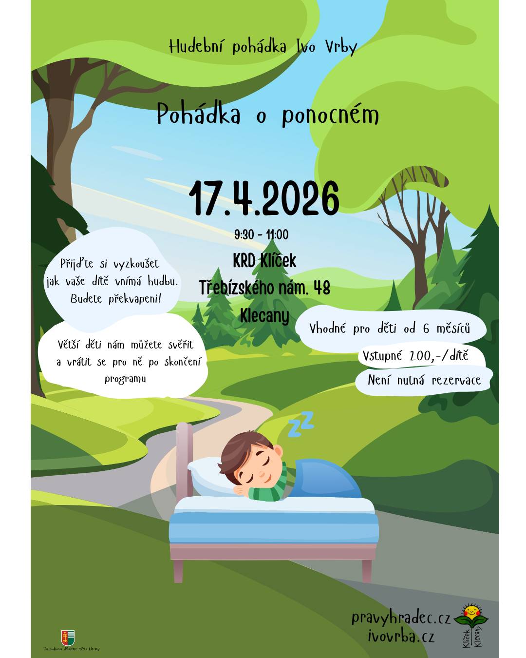 Dne 17.4.2026 proběhne  v KRD Klíček v Klecanech hudební workshop "Pohádka o ponocném" tým  OÚ