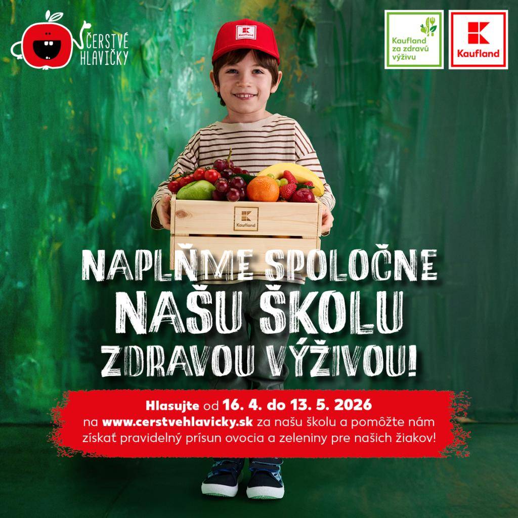 Podporte našu školu v projekte Čerstvé hlavičky  Naša Základná škola  Tureň sa zapojila do projektu spoločnosti Kaufland - Čerstvé hlavičky, vďaka ktorému môžeme pre našich žiakov získať pravidelné dodávky čerstvého ovocia a zeleniny počas celého školského roka.