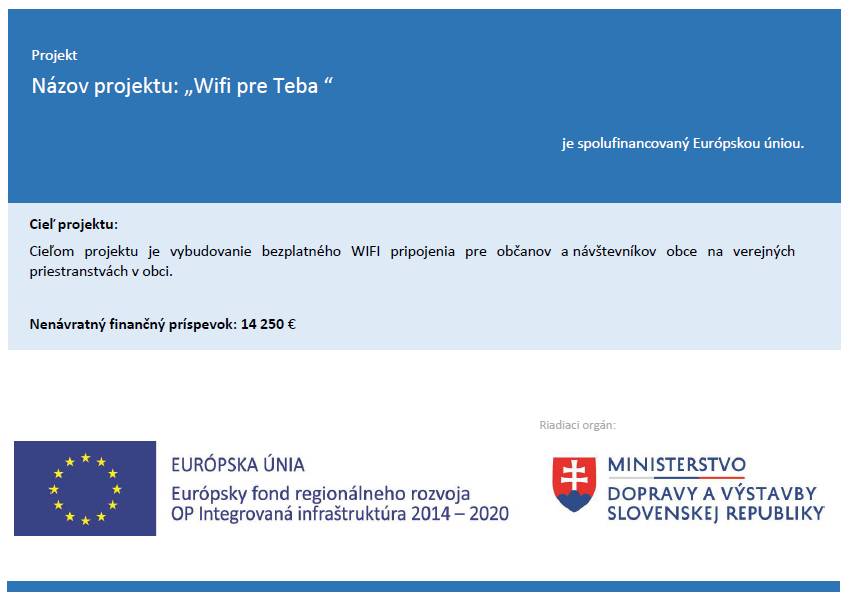 Aktuálny stav realizácie projektu:  Projekt bol dňa 31.5.2022 úspešne ukončený.   Počas realizácie sa nevyskytli žiadne problémy. Bezplatná Wifi sieť je spustená  a sprístupnená obyvateľom obce a verejnosti.