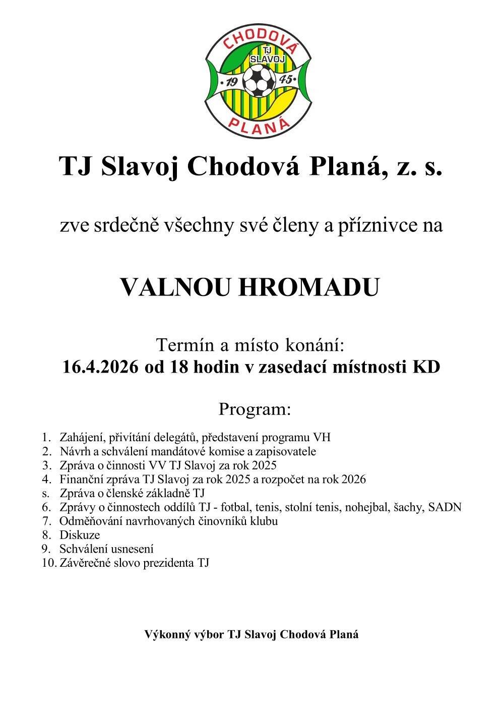 Pozvánka na valnou hromadu