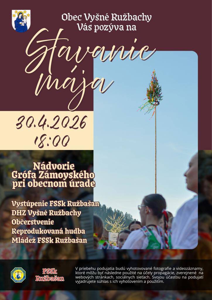 Obec Vyšné Ružbachy Vás pozýva na tradičné stavanie mája....