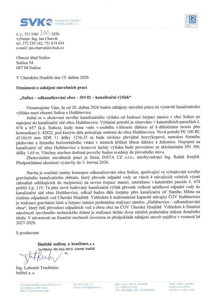 Oznámení o zahájení stavebních prací