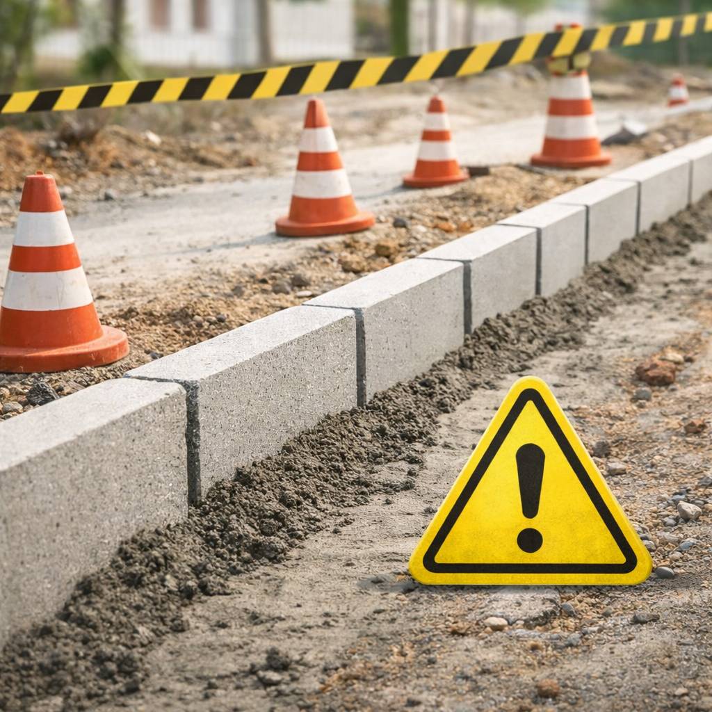 Probíhá osazování obrubníků. Dočasně není možné přejíždět ani parkovat u nemovitostí. Přístup bude zajištěn. Děkujeme za trpělivost.