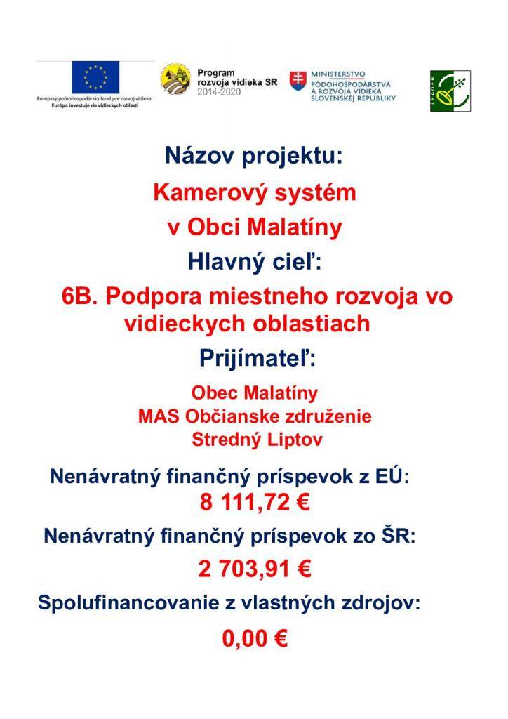 Kamerový systém v obci Malatíny – spolufinancované z prostriedkov EPFRV 2014-2022