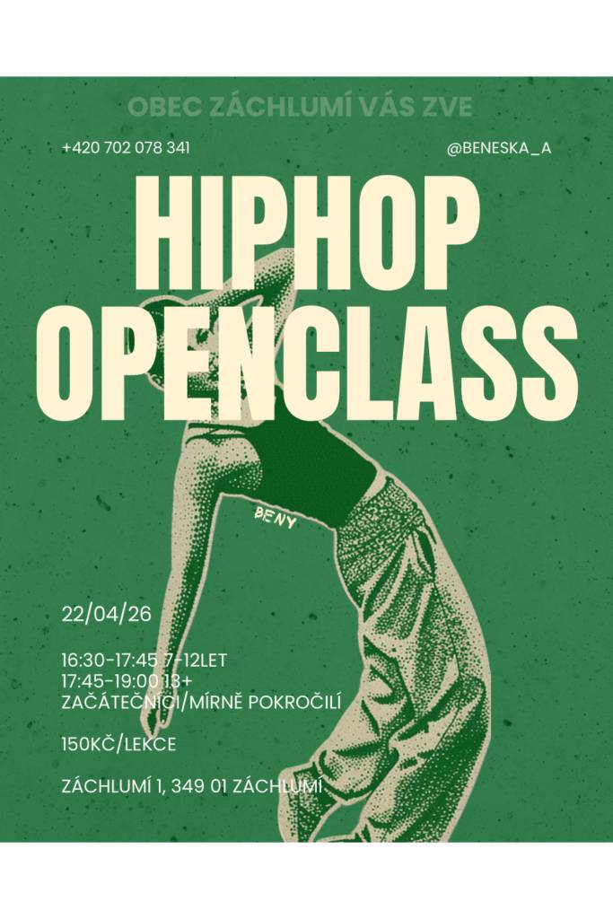 Dne 22. dubna 2026 se v Záchlumí uskuteční pohybová lekce vedená externím lektorem. Program je rozdělen podle věku účastníků a je určen pro začátečníky i mírně pokročilé. Cena lekce činí 150 Kč.