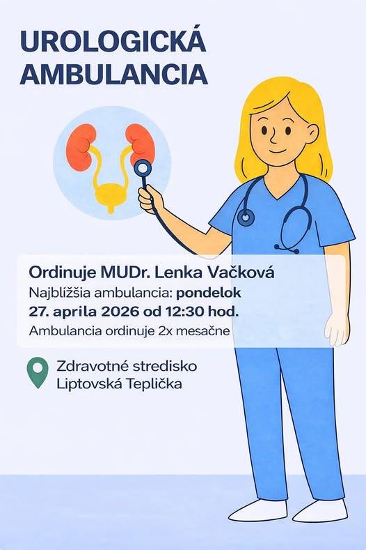 V Urologickej ambulancii v našej obci sa bude ordinovať 27. 4. od 12.30.