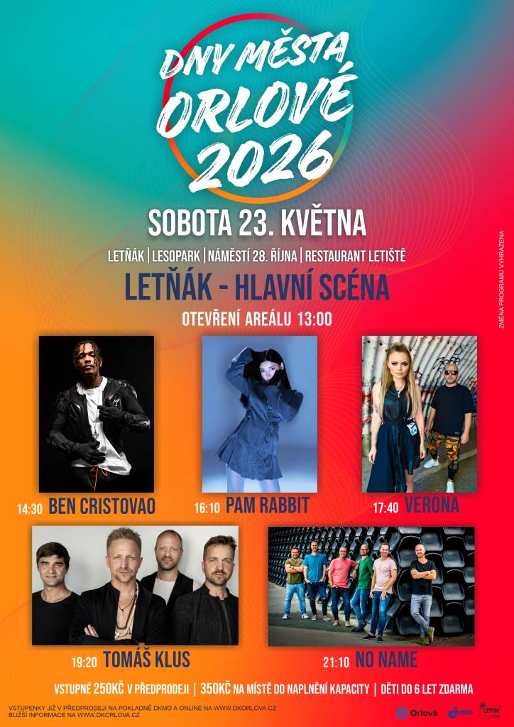 Čtyři scény, hvězdná jména, oblíbené kapely a veselý cirkus pro děti. Tak se dají ve zkratce shrnout letošní Dny města, které se uskuteční v pátek 22. a v sobotu 23. května. Páteční program je zdarma, na sobotní program na hlavní scéně v letním kině potřebujete lístek. Areál se otevře ve 13 hodin. Vystoupí tam Ben Cristovao, Pa...