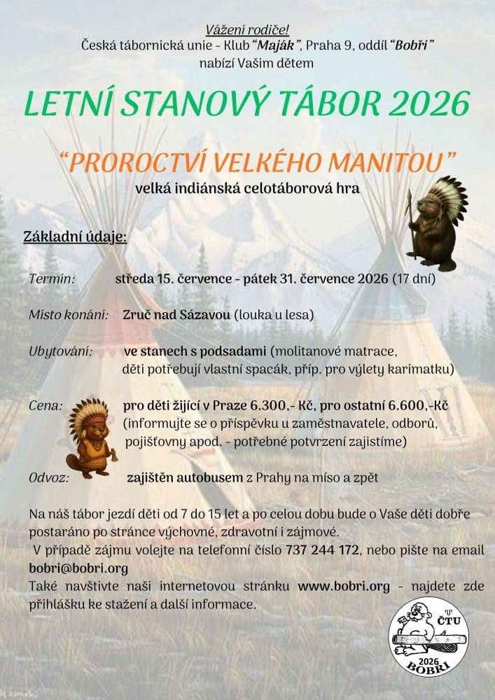 Letní stanový tábor Krňany 2026  "Proroctví velkého Manitou"