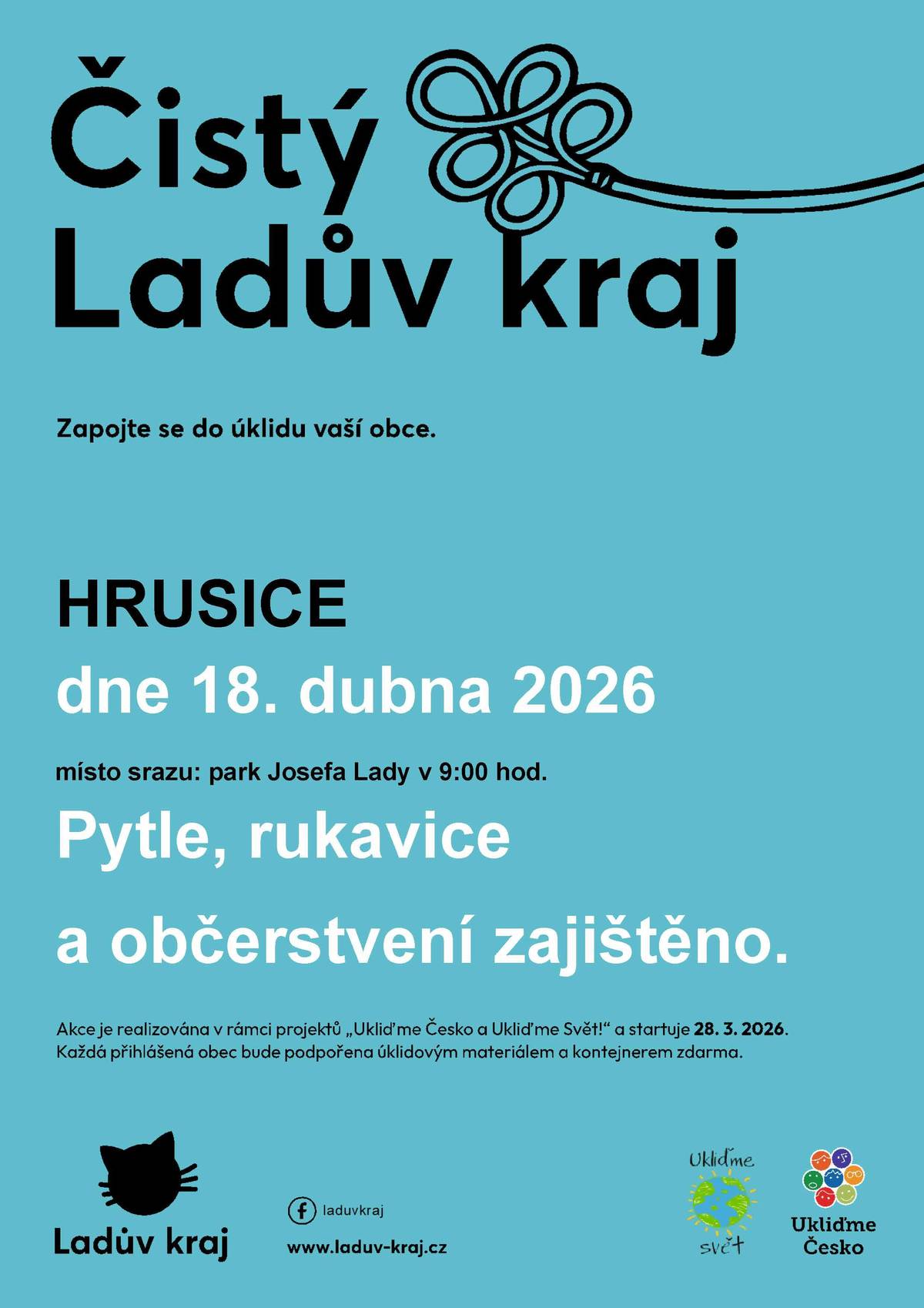 Přijďte uklidit Hrusice. V rámci akce Ukliďme Česko pořádáme úklid naší obce. Sobota 18.dubna 2026 sraz v 9:00 hod. v parku Josefa Lady. Rukavice a pytle na odpad obdržíte. Občerstvení zajištěno. Děkujeme!