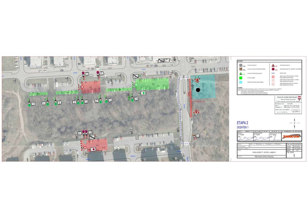 Dopravní omezení – Kamechy 🚧 V souvislosti s pokračující výstavbou tramvajové trati Bystrc–Kamechy dojde v následujících měsících k dopravním omezením i dočasným uzavírkám v oblasti. 🔹 Omezení se dotknou ulic: Říčanská Listnatá Přírodní Důvodem je výstavba mostního objektu. Na těchto komunikacích bude zavedena přechodná úprava provozu. 📅 Termín: od 20. 4. 2026 nejpozději do 31. 8. 2026 (přesný termín bude ještě upřesněn) 🅿️ Náhradní parkování: Od 20. 4. 2026 budou zřízena provizorní parkovací stání na ulici Hostislavova. 🔹 Další omezení (výkopové práce a uzavírka ul. Kamechy): Kamechy Říčanská Vejrostova Hostislavova Teyschlova 📅 Termín: od 20. 4. 2026 do 30. 6. 2026 Prosíme o respektování dočasného dopravního značení a zvýšenou opatrnost v dotčených lokalitách. Děkujeme za pochopení.