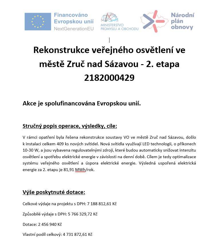 Rekonstrukce veřejného osvětlení ve městě Zruč nad Sázavou - 2. etapa
