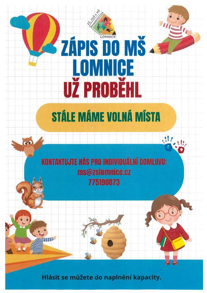 Dodatečný zápis do MŠ Lomnice