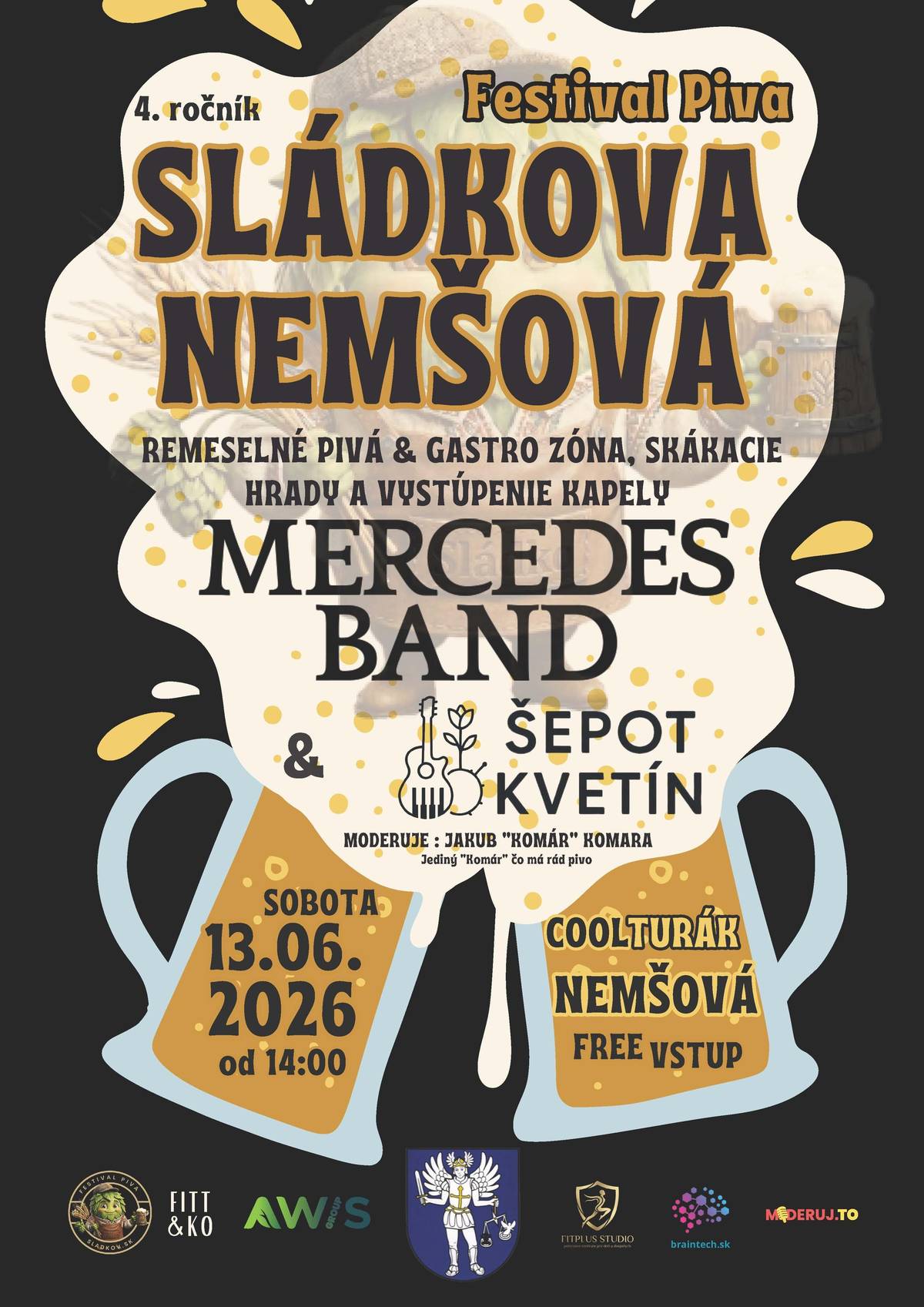 🍻4. ročník remeselného piva v Nemšovej...  🎼Sládkov prinesie do nášho mesta autentický pivný a hudobný zážitok...  🍔Gastro a detská zóna Vás bude sprevádzať v priebehu celého podujatia...   ❗️Vstup voľný...