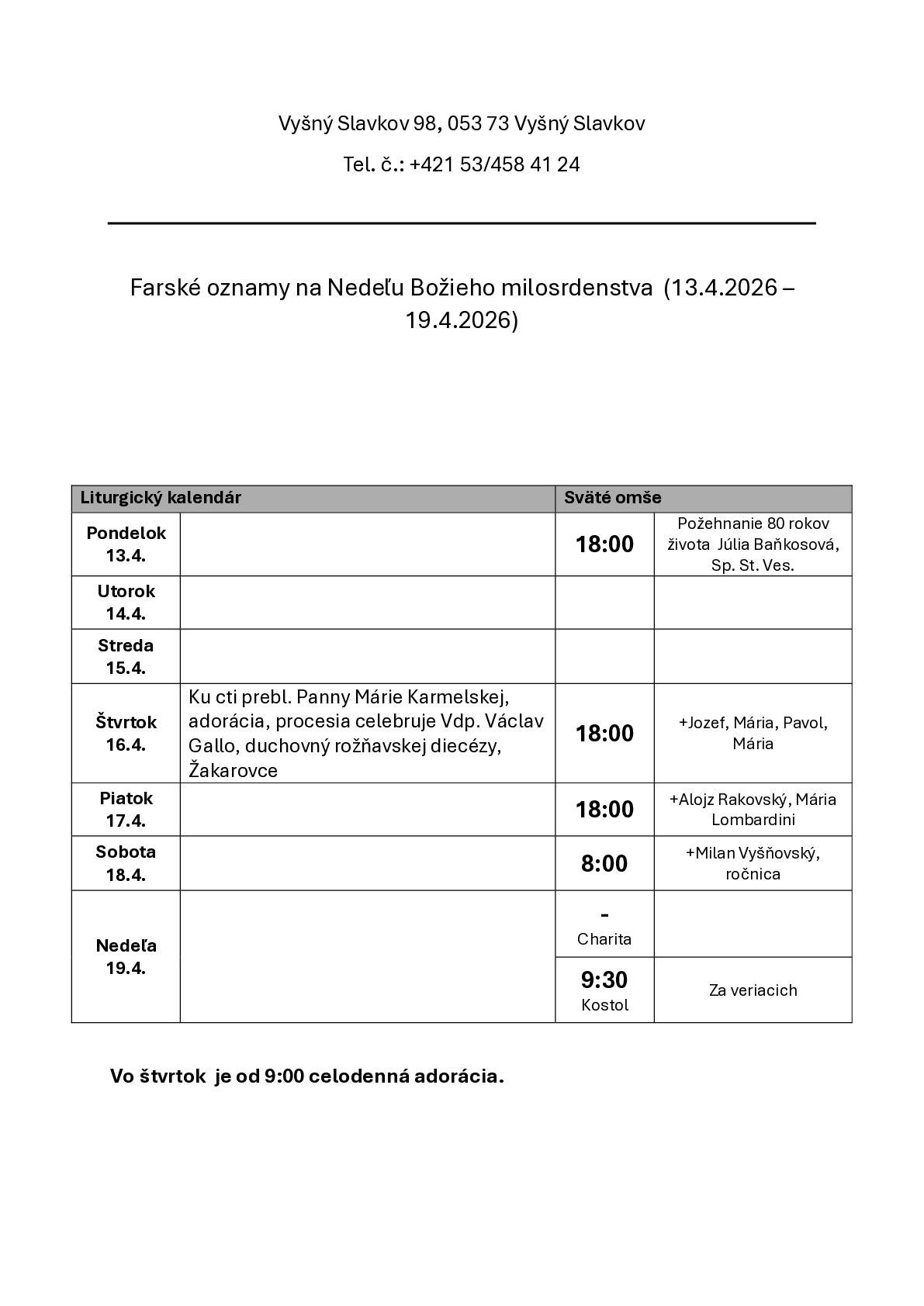 Farské oznamy na 16. týždeň