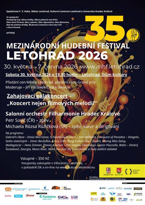 35. ročník Mezinárodního hudebního festivalu Letohrad 2026 se uskuteční ve dnech 30. května až 7. června 2026 a nabídne pestrý program plný výjimečných hudebních zážitků v Letohradě i jeho okolí.