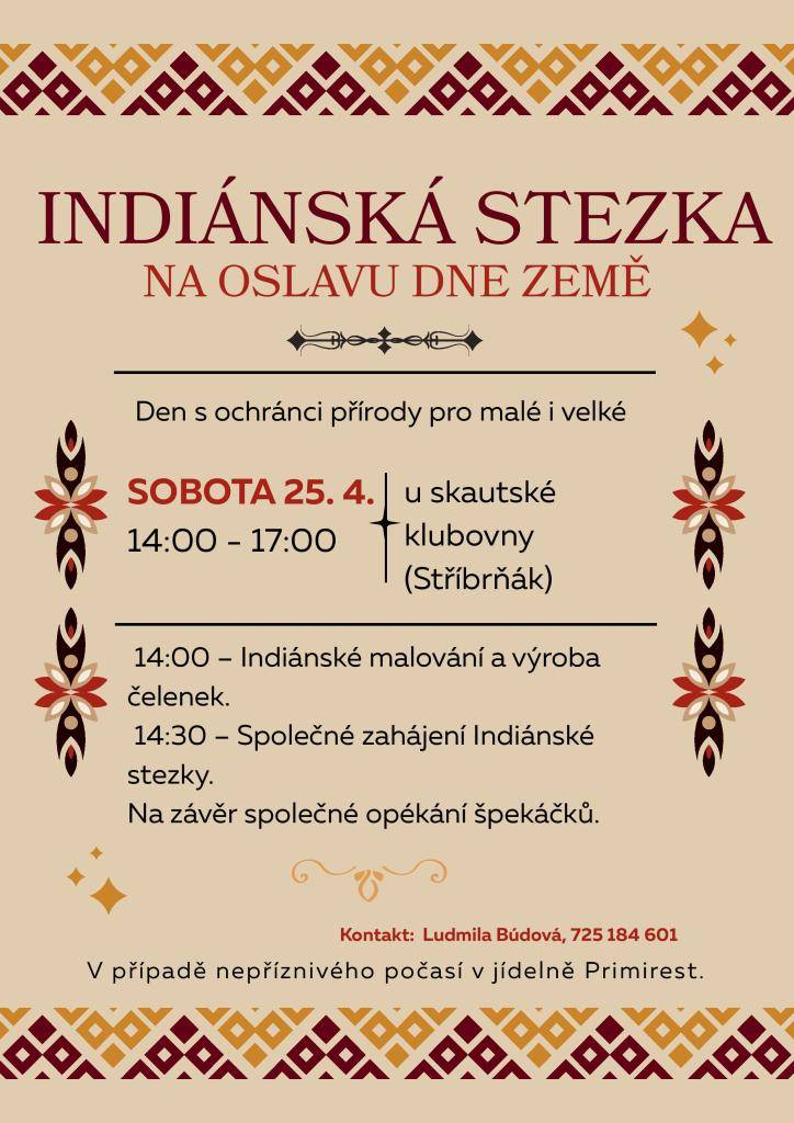 Přijďte oslavit Den Země na Indiánskou stezku u Stříbrňáku v sobotu 25. dubna 2026 od 14 hodin.
