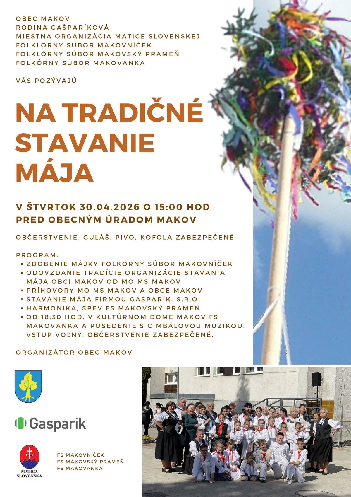 Tradičné stavanie mája v Makove - pozvánka 30.04.2026
