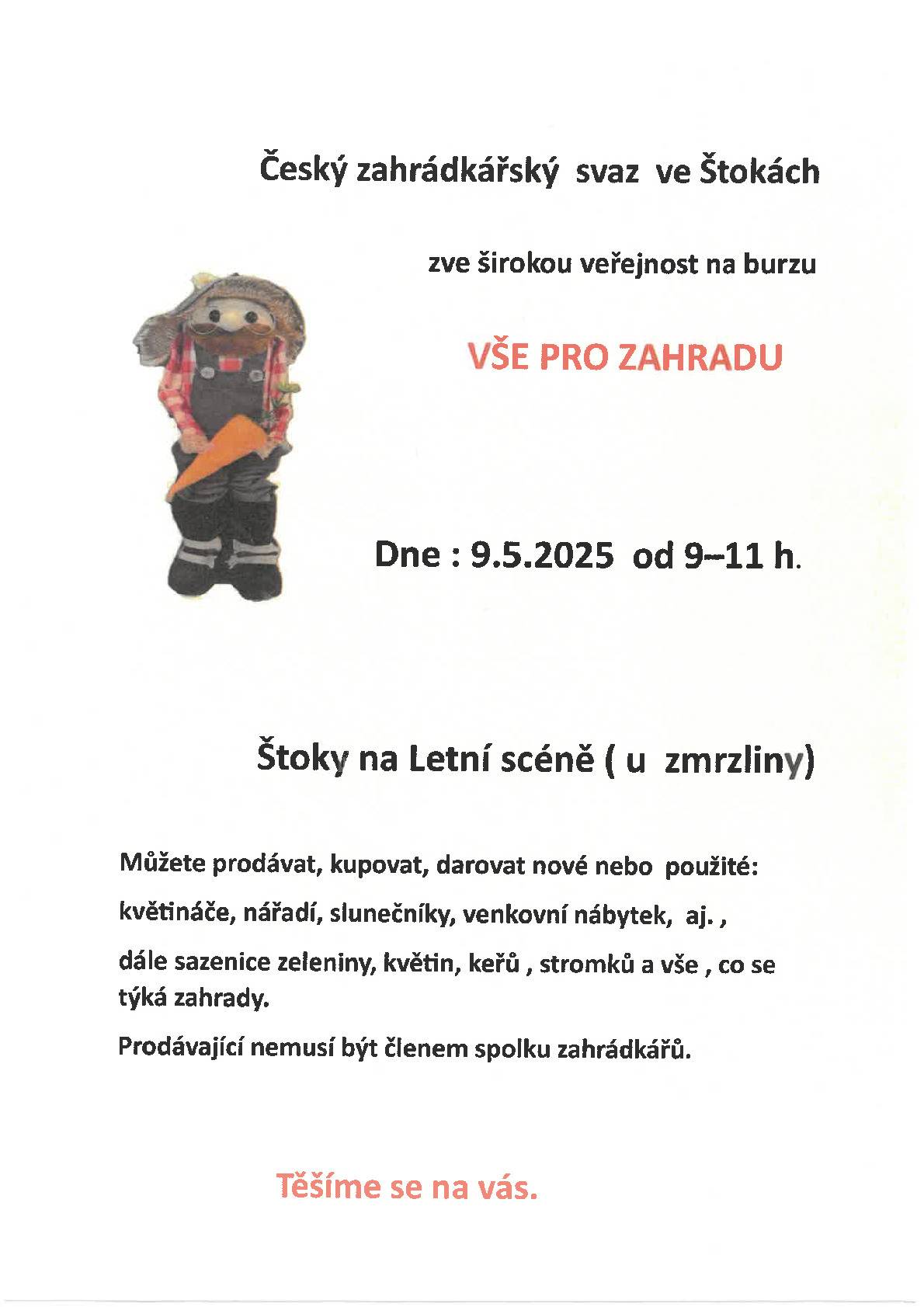 Burza VŠE PRO ZAHRADU - 9.5.2026 od 9-11 hod., Štoky, letní scéna