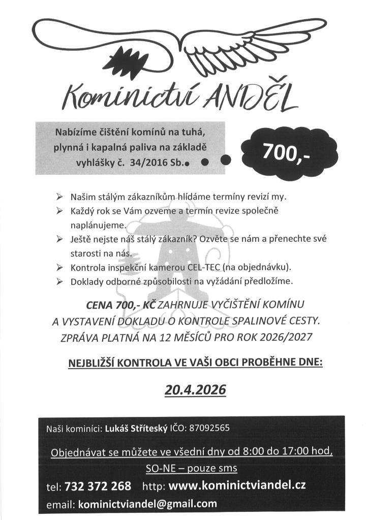Pro velký zájem kominictví Anděl přidalo další termín. Neváhejte se objednat.