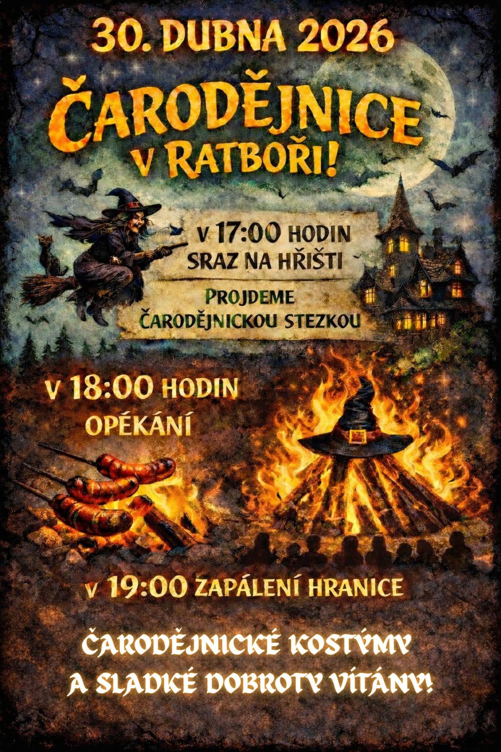 Všichni jste srdečně zváni 30. 04. 2026 na Čarodějnickou stezku, opékání ......