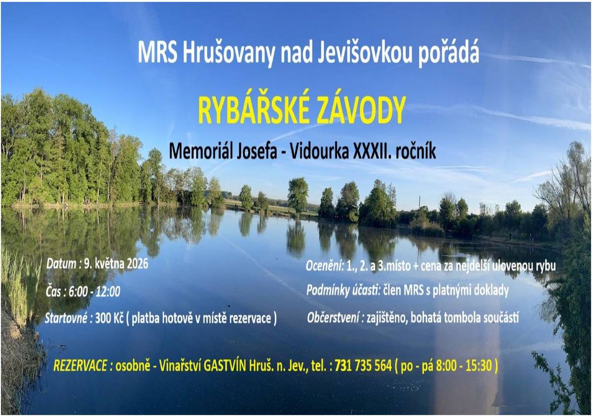 Rybářské závody 9. května 2026 v Hrušovanech nad Jevišovkou